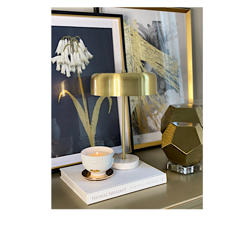 Brass Hooded Lamp on Marble Stand